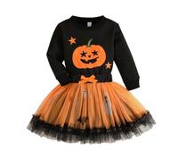 Genérico 2026 Conjunto de Sudadera y Falda Tutú para Niñas con Estampado de Calabaza y Fantasma Ropa Infantil de Halloween para y Uso Diario en Temporada de Otoño y Primavera (Orange, 3-4 Years)