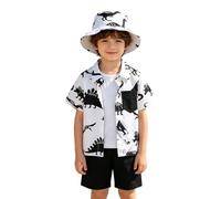Genérico 2026 Conjunto de Verano para niños con Estampado de Dinosaurios: Camisa de Manga Corta Transpirable y Pantalones Cortos, Ideal para Jugar con niños pequeños. (White, 5-6 Years)