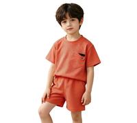 Genérico 2026 Conjunto deportivo de punto para niñas con manga corta y pantalón corto ropa casual ligera y transpirable ideal para el día a día en primavera y verano (Orange, 3-4 Years)
