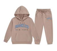 Genérico 2026 Conjunto deportivo infantil dos piezas sudadera capucha estampado océano pantalón niñas niños (Khaki, 130)
