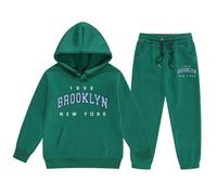 Genérico 2026 Conjunto deportivo infantil dos piezas sudadera capucha estampado océano pantalón niñas niños (Dark Green, 150)