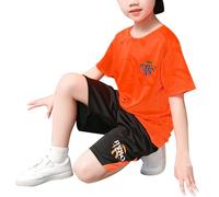 Genérico 2026 Conjunto Deportivo Infantil Veraniego de Secado rápido pantalón Corto con Bolsillo y Camiseta de Manga Corta Absorbente Traje Baloncesto Dos Piezas Novedad (Orange, 14-15 Years)