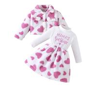 Genérico 2026 Conjunto Dos Piezas Niña Chaqueta Solapa Vestido Forro Polar Estampado Corazones Manga Larga Cálido Bebé Ropa Casual (Purple, 3-4 Years)