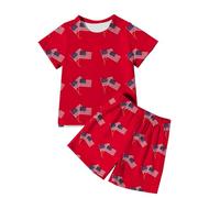 Genérico 2026 Conjunto Estampado Infantil de Manga Corta y Pantalones para Niño Celebración Patria (Red, 3-4)