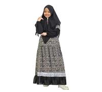 Genérico 2026 Conjunto Floral para niñas con hiyab túnica Larga Burka maxivestido Infantil Elegante (Black, 2-3 Years)