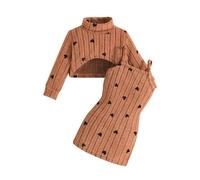 Genérico 2026 Conjunto Infantil de Cuello Manga Larga Top Corto y Vestido de Tirantes para Niñas Ropa Casual de Juego al Libre para Diarias en Primavera Otoño e Invierno (Orange, 6-9 Months)