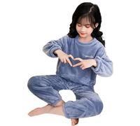 Genérico 2026 Conjunto Infantil de Franela esponjosa Sudadera cálida con Pantalones de chándal para niñas y niños Ropa de casa (Blue, 5-6 Years)