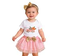 Genérico 2026 Conjunto Infantil de Piezas para Niña con Estampado de Conejito y Falda de Tul para y Uso Diario en Primavera Verano Otoño (Orange, 0-3 Months)