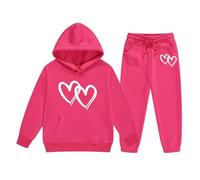 Genérico 2026 Conjunto infantil de suéter y pantalones con capucha estampado mangas largas talla grande patrón corazón (3-4 Years)