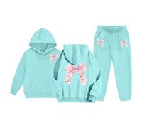 Genérico 2026 Conjunto Infantil Dos Piezas Sudadera Capucha y Pantalones Deportivos Forro Polar Estampado Elegante para niñas cómodo Casual Uso Diario Escuela Exterior (Sky Blue, 10-11Years)