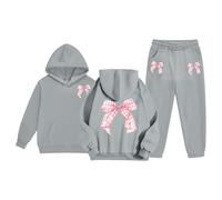 Genérico 2026 Conjunto Infantil Dos Piezas Sudadera Capucha y Pantalones Deportivos Forro Polar Estampado Elegante para niñas cómodo Casual Uso Diario Escuela Exterior (Grey, 6-7 Years)
