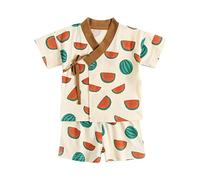 Genérico 2026 Conjunto Infantil japonés Manga Corta con Estampado frutal para bebés niños recién Nacidos Estilo Tradicional Veraniego (Green, 2-3 Years)