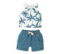Genérico 2026 Conjunto Infantil Veraniego con Camiseta sin Mangas Estampada Floral para niño y niña (Blue, 18-24 Months)