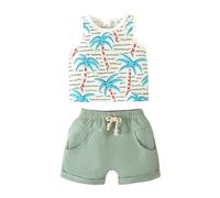 Genérico 2026 Conjunto Infantil Veraniego con Camiseta sin Mangas Estampada Floral para niño y niña (Green, 18-24 Months)