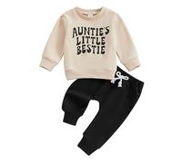 Genérico 2026 Conjunto Informal para niños Sudadera Manga Larga y Pantalones Deportivos Liso Ropa Juego cómoda Dos Piezas Casual Escolar Primavera otoño (Beige, 3-6 Months)
