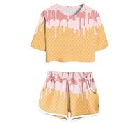 Genérico 2026 Conjunto Veraniego Infantil con Camiseta Estampada de Manga Corta y pantalón Corto Ropa lúdica Transpirable para niñas y niños en Actividades cotidianas (13-14 Years)