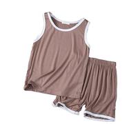 Genérico 2026 Conjunto Veraniego Infantil de Pantalones Cortos y Chaleco sin Mangas diseño Holgado con Cuello Ideal para Juegos Diarios y Descanso en Clima cálido (Khaki, 6-7 Years)