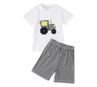 Genérico 2026 Conjunto Veraniego para bebé niño con Camisa Corta Tractor y Pantalones Atuendo Infantil de Dos Piezas Ropa Casual para pequeño (Black, 18-24 Months)
