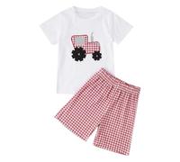 Genérico 2026 Conjunto Veraniego para bebé niño con Camisa Corta Tractor y Pantalones Atuendo Infantil de Dos Piezas Ropa Casual para pequeño (Red, 3-6 Months)