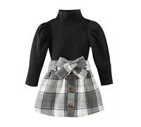 Genérico 2026 Conjuntos Otoño Invierno para Niñas Dos Piezas Cuello Falda Cuadros Pantalones Juego Pequeñas Elegante Casual (Black, 18-24 Months)