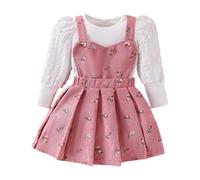 Genérico 2026 Elegante Conjunto Dos Piezas para niñas con Blusa y Peto Floral Estampado Ideal Uso Casual Escolar Playero o (5-6 Years)
