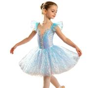 Genérico 2026 Elegante Vestido niña tutú actuación cumpleaños Princesa Tul Bordado Flores Mangas Globo Espalda Abierta Cierre botón Forro algodón Transpirable (Blue, 4-5 Years)