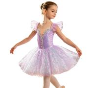 Genérico 2026 Elegante Vestido niña tutú actuación cumpleaños Princesa Tul Bordado Flores Mangas Globo Espalda Abierta Cierre botón Forro algodón Transpirable (Purple, 10-11 Years)