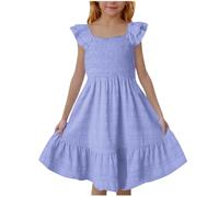 Genérico 2026 Elegante vestido sin mangas para niñas con escote cuadrado y espalda adornada con volantes ideal para y celebraciones falda que brinda comodidad durante todo el año (Purple, 11-12 Years)
