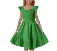 Genérico 2026 Elegante Vestido sin Mangas para niñas con Escote Cuadrado y Espalda Adornada con Volantes Ideal para y Celebraciones Falda Que Brinda Comodidad Durante Todo el año (Green, 3-4 Years)