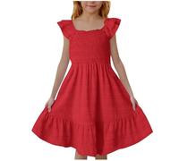 Genérico 2026 Elegante Vestido sin Mangas para niñas con Escote Cuadrado y Espalda Adornada con Volantes Ideal para y Celebraciones Falda Que Brinda Comodidad Durante Todo el año (Red, 13-14 Years)