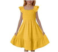 Genérico 2026 Elegante vestido sin mangas para niñas con escote cuadrado y espalda adornada con volantes ideal para y celebraciones falda que brinda comodidad durante todo el año (Yellow, 11-12 Years)