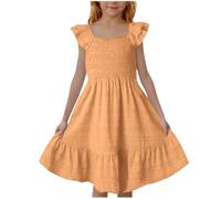 Genérico 2026 Elegante Vestido sin Mangas para niñas con Escote Cuadrado y Espalda Adornada con Volantes Ideal para y Celebraciones Falda Que Brinda Comodidad Durante Todo el año (Orange, 9-10 Years)