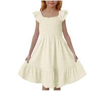 Genérico 2026 Elegante Vestido sin Mangas para niñas con Escote Cuadrado y Espalda Adornada con Volantes Ideal para y Celebraciones Falda Que Brinda Comodidad Durante Todo el año (Beige, 3-4 Years)