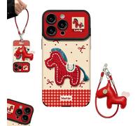 Genérico 2026 Embroidered Pony Lanyard New Year Phone Case, Anti-Drop Armor Leather Texture Red Bottom Phone Case with Horse Lanyard for iPhone X/11/12/13/14/15/16/17 Series (for iPhone 15 Plus)