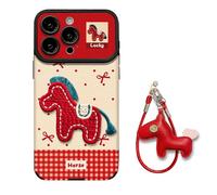 Genérico 2026 Embroidered Pony Lanyard New Year Phone Case, Anti-Drop Armor Leather Texture Red Bottom Phone Case with Case Cute Horse Lanyard for iPhone 13/14/15/16/17 Pro MAX (Fuchsia,13PRO)