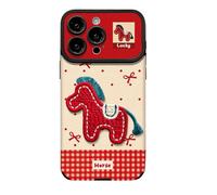 Genérico 2026 Embroidered Pony Lanyard New Year Phone Case, Anti-Drop Armor Leather Texture Red Bottom Phone Case with Case Cute Horse Lanyard for iPhone 13/14/15/16/17 Pro MAX (Red,16PROMAX)