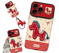 Genérico 2026 Embroidered Pony Lanyard New Year Phone Case, Case Cute Horse Lanyard, Red Bottom Phone Cases with Horse Lanyards for iPhone 17 Series (with Pony Keychain,For iPhone 11 Pro MAX)
