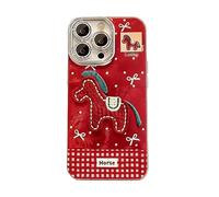 Genérico 2026 Embroidered Pony Lanyard New Year Phone Case for iPhone 17/16/15/14/13/12 Plus Pro MAX Series, Year of The Horse Cute Horse Red Phone Case with Lanyard, Anti-Drop (17 Pro,Red)
