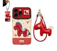 Genérico 2026 Embroidered Pony Phone Case for iPhone 17/16/15/14/13/12/11 Series, New Year Anti-Drop Armor Phone Case with Cute Lanyard, Zodiac Horse Design Protective Anti-Scratch Cover