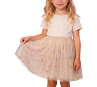 Genérico 2026 Falda de Ballet con Lentejuelas y Estrellas para niñas Vestido de Tul con para Uso Diario y Escolar (Beige, 2-3 Years)