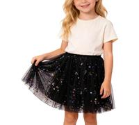 Genérico 2026 Falda de Ballet con Lentejuelas y Estrellas para niñas Vestido de Tul con para Uso Diario y Escolar (Black, 3-4 Years)