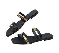 Genérico 2026 Fashionable Flat Sandals for Women Wide Width Flat Slides with Open Toe Hollow Out Slip On Design, Square Toe Slippers Comfortable for Beach Vacation and Summer Wear (Black,42)