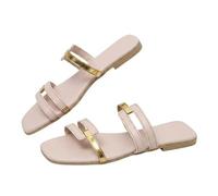 Genérico 2026 Fashionable Flat Sandals for Women Wide Width Flat Slides with Open Toe Hollow Out Slip On Design, Square Toe Slippers Comfortable for Beach Vacation and Summer Wear (Apricot,36)