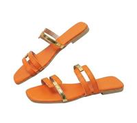 Genérico 2026 Fashionable Flat Sandals for Women Wide Width Flat Slides with Open Toe Hollow Out Slip On Design, Square Toe Slippers Comfortable for Beach Vacation and Summer Wear (Orange,39)
