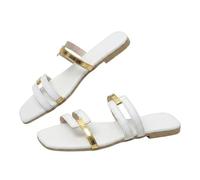 Genérico 2026 Fashionable Flat Sandals for Women Wide Width Flat Slides with Open Toe Hollow Out Slip On Design, Square Toe Slippers Comfortable for Beach Vacation and Summer Wear (White,35)