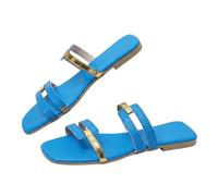 Genérico 2026 Fashionable Flat Sandals for Women Wide Width Flat Slides with Open Toe Hollow Out Slip On Design, Square Toe Slippers Comfortable for Beach Vacation and Summer Wear (Blue,41)