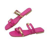 Genérico 2026 Fashionable Flat Sandals for Women Wide Width Flat Slides with Open Toe Hollow Out Slip On Design, Square Toe Slippers Comfortable for Beach Vacation and Summer Wear (Rose Red,35)