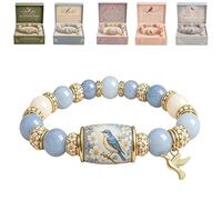 Genérico 2026 Limited Edition Bluebird Blessings Bracelet with Gift Box, Hummingbird Butterfly Blessing Bracelet Inspirational Bird Charm Pulsera, Elastic Stretch Beaded Pulseras for Women, One Size