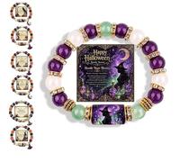 Genérico 2026 Limited Edition Halloween Cat Black Pumpkin Beaded Bracelet Gift Set, Stretchable Adjustable halloween jewelry with Witch Hat Charm, Spooky Season Accessory for Women