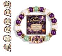 Genérico 2026 Limited Edition Halloween Cat Black Pumpkin Beaded Bracelet Gift Set, Stretchable Adjustable halloween jewelry with Witch Hat Charm, Spooky Season Accessory for Women (#D)
